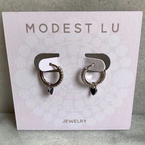 Silver Crystal Paved Heart Love Hoop Earrings